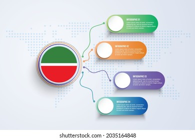 Bandera de Tartaristán con diseño infográfico aislado en el mapa de Dot World. Ilustración vectorial.