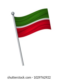 Tatarstan flag on the flagpole. Official colors and proportion correctly. waving of Tatarstan flag on flagpole, vector illustration isolate on white background.