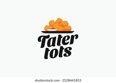 Tater tots logo with crunchy potato tater tots dish. It's great for restaurants, cafes, food trucks, etc.