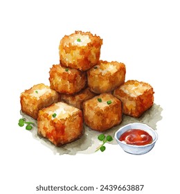 tater tots vector illustration in watercolour style