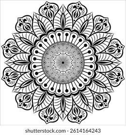 Tatoo coloring book page. Floral henna or mehndi style mandala design. Abstract mandala pattern, round frame. 