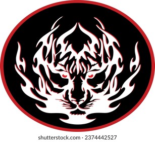 tatoo Tiger on the bleck background. Illustration of line abstract face look