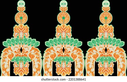 Tatreez is a decorative Palestinian embroidery symbol. Beautiful flower motif border element. Embroidery Tatreez template, Palestinian fashion neck ornament.