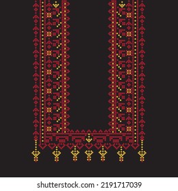 Tatreez template , Embroidery vector Pattern Palestinian fashion neck ornament.