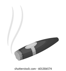 A tattered cigar with smoke. A sign of authority in the casino.Kasino single icon in monochrome style vector symbol stock illustration.