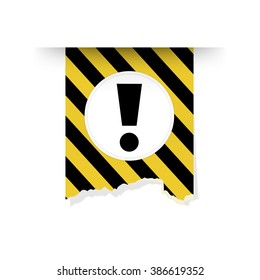 Tattered label with exclamation mark