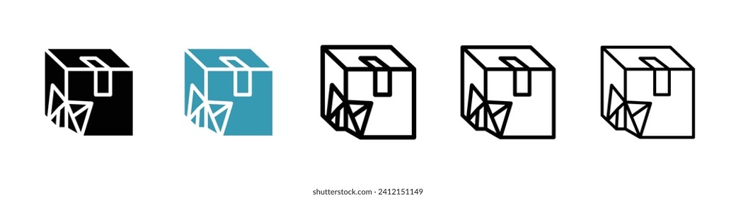 Tattered Package vector icon set. Ruined and damaged parcel vector symbol for UI design.