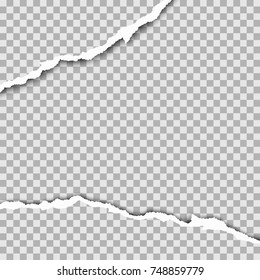 Tattered wide hole in transparent paper. Vector template paper design.