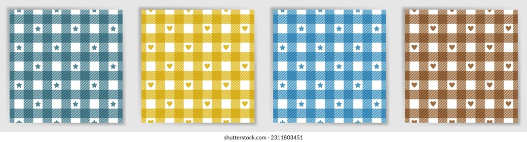 Los tattersall comprueban la interminable colección de patrones. Bonitas sábanas, estampadas textiles a cuadros con estrellas y corazones. Los tatuajes comprueban los adornos cuadrados para la impresión de ropa o tela de pañuelo.