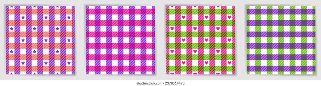 Los tattersall comprueban la interminable colección de patrones. Impresión textil impermeable a cuadros de búfalo perrito con estrellas y corazones. Los tatuajes comprueban los adornos cuadrados para la impresión de tela de pijamas.