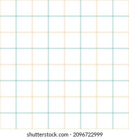 Tattersall check plaid pattern in pastel cyan, yellow, white. Seamless tartan illustration for scarf, skirt, blanket, tablecloth, or other modern spring and summer fabric print. Simple classic design.