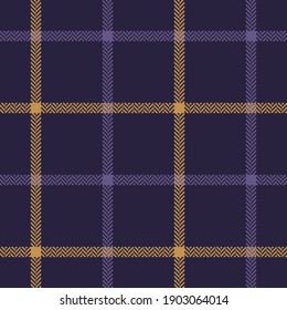 Tattersall pattern autumn in purple and gold yellow. Herringbone textured seamless windowpane tartan dark check plaid graphic for scarf, blanket, skirt, or other modern fashion textile design.