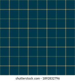 Tattersall pattern in blue, green, gold. Dark textured windowpane tartan check plaid graphic for jacket, skirt, blanket, or other modern spring autumn winter fashion textile print.