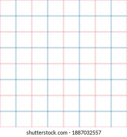 Tattersall pattern in pink, blue, white. Seamless tartan check plaid graphic for scarf, skirt, blanket, throw, or other modern spring and summer fabric print. Simple classic textured design.