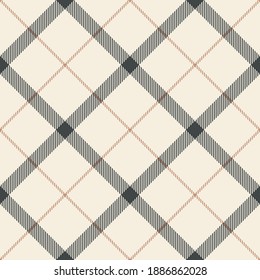 Tattersall plaid pattern in grey and beige. Seamless tartan checked vector graphic for scarf, skirt, blanket, throw, or other modern spring and autumn holiday fabric print. Simple design.