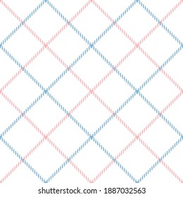 Tattersall plaid pattern in pink, blue, white. Seamless tartan check plaid graphic for scarf, skirt, blanket, throw, or other modern spring and summer fabric print. Simple classic textured design.