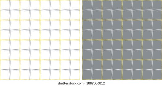 Tattersall plaid pattern set in grey, yellow, white. Seamless tartan checked backgrounds for jacket, coat, skirt, blanket, or other modern spring summer fashion textile print.