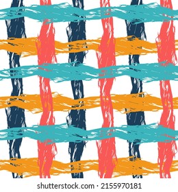 Tattersall tartan plaid. grunge stripes, modern paintbrush line for wrapping, wallpaper. Summer Spring Graffiti Stripes.