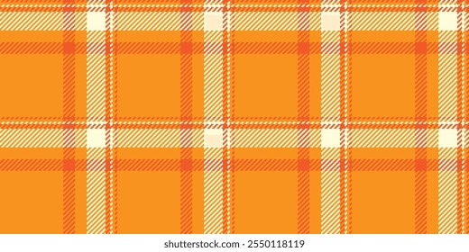Tattersall textile pattern background, female seamless check fabric. Tie plaid vector tartan texture in orange and light yellow colors palette.