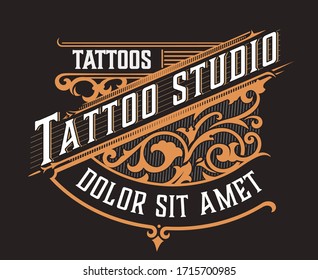 Tatto logo. Vintage style with Floral Ornaments