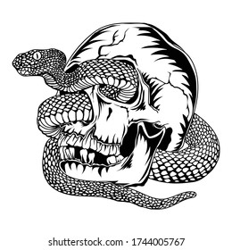 tatto and tshirt design black and white handdrawn viper snake wirh skull premium vector