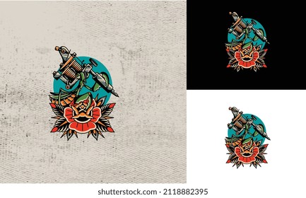 Tätowierblumen Vektorgrafik-Design vollfarbig
