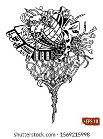 Tattoo abstract knife illustration. Hand drawn vector illustration steampunk style. Scary print, background, icon. Tattoo of abstract knife.