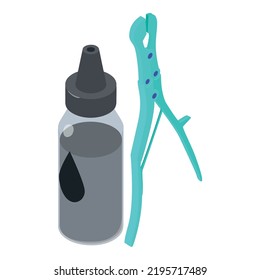 Tattoo Accessory Icon Isometric Vector. Tattoo Ink Bottle And Medical Instrument. Tatoo Salon, Equipment, Tool