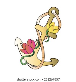 Tattoo anchor stencil color vector illustration 