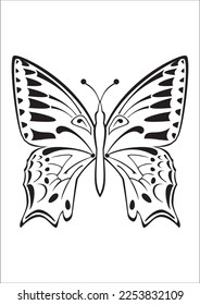 Tattoo art 1990s, 2000s. Y2k stickers. Butterfly in trendy psychedelic style. Vector hand drawn tattoo print. Black and white colors.Vector surreal astrology. Sketch boho mystic illustration. 