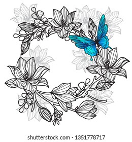 Tattoo art butterfly hand drawing and sketch with line art illustration isolated on white background.