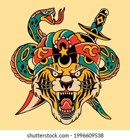 tattoo art design head tiger with snake