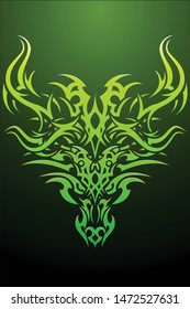 Tattoo art  like a Dragon vector, green-yellow color with dark green background.