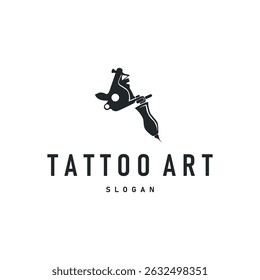 tattoo art logo concept tattoo making tool design with simple black silhouette illustration templet symbol vintage retro