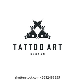 tattoo art logo concept tattoo making tool design with simple black silhouette illustration templet symbol vintage retro
