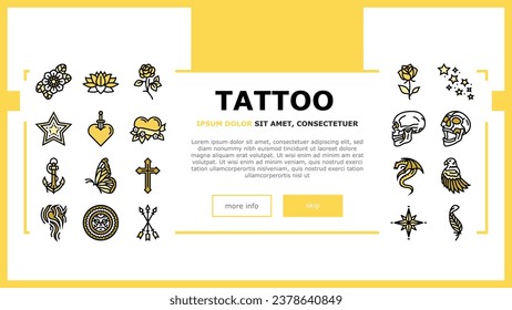 tattoo art rose vintage style landing web page vector. flower retro, drawing ink, old traditional, american anchor, skull woman tattoo art rose vintage style Illustration