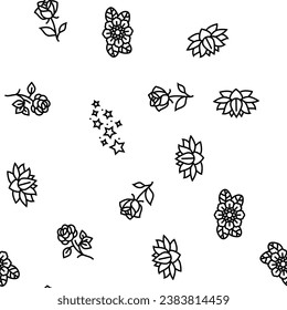 tattoo art rose vintage style vector seamless pattern thin line illustration