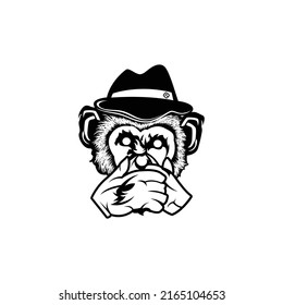 Tattoo art sketch monkey with closed mouth black and white premium vector