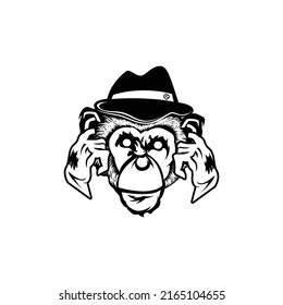Tattoo art sketch monkey with ears closed black and white premium vector