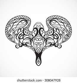 Tattoo art style design of sacred heart. Arabic motif. Retro banner, invitation,card, print. t-shirt, bag, postcard, poster.Highly detailed vintage style hand drawn vector illustration