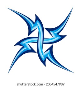 Tattoo Art Tribal Design on White Background. Art Cross Pattern, Simple Blue Logo. Individual Designer Element for Decorating the Body of Women, or Men