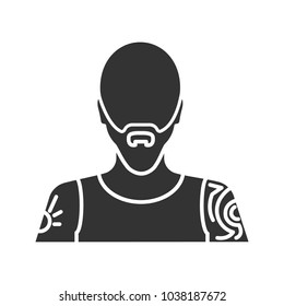 Tattoo artist glyph icon. Tattooist. Man with tattooed body. Silhouette symbol. Negative space. Vector isolated illustration