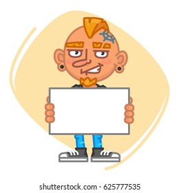 Tattoo Artist Holding Blank Piece of Paper. Vector Illustration. Mascot Character.