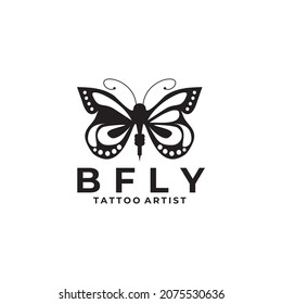 Tattoo Artist Logo Vector With Butterfly Design