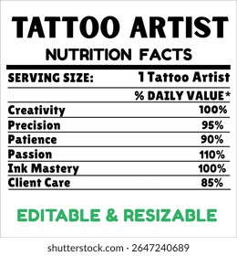 Rótulo de Fatos de Nutrição de Artista de Tatuagem