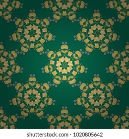 Tattoo, astrology, alchemy, boho and magic symbol. Seamless pattern in green, orange and gray colors. Vector ornamental mandala inspired ethnic art, patterned Indian paisley. Invitation element.