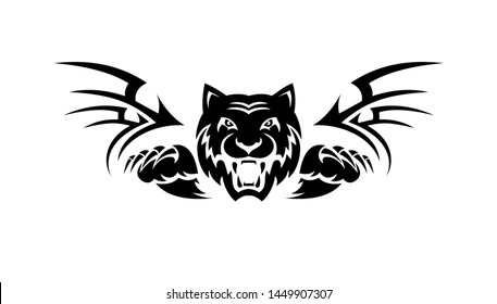 tattoo attacking tiger vector illustration.