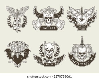 Tattoo badges. Art template for body painting hipster tattoos and badges for human skin recent vector set