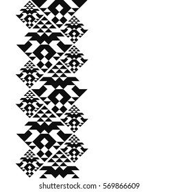 Tattoo belt. Tribal card in american indian style. Seamless border for design. Ethnic tiled ornament on white background. Navajo pixel tiles