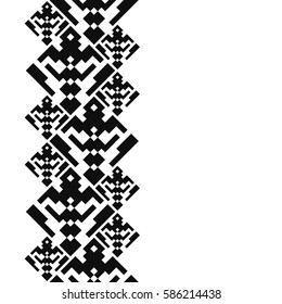 Tattoo belt. Tribal card in american indian style. Seamless border for design. Ethnic tiled ornament on white background. Navajo pixel tiles. 